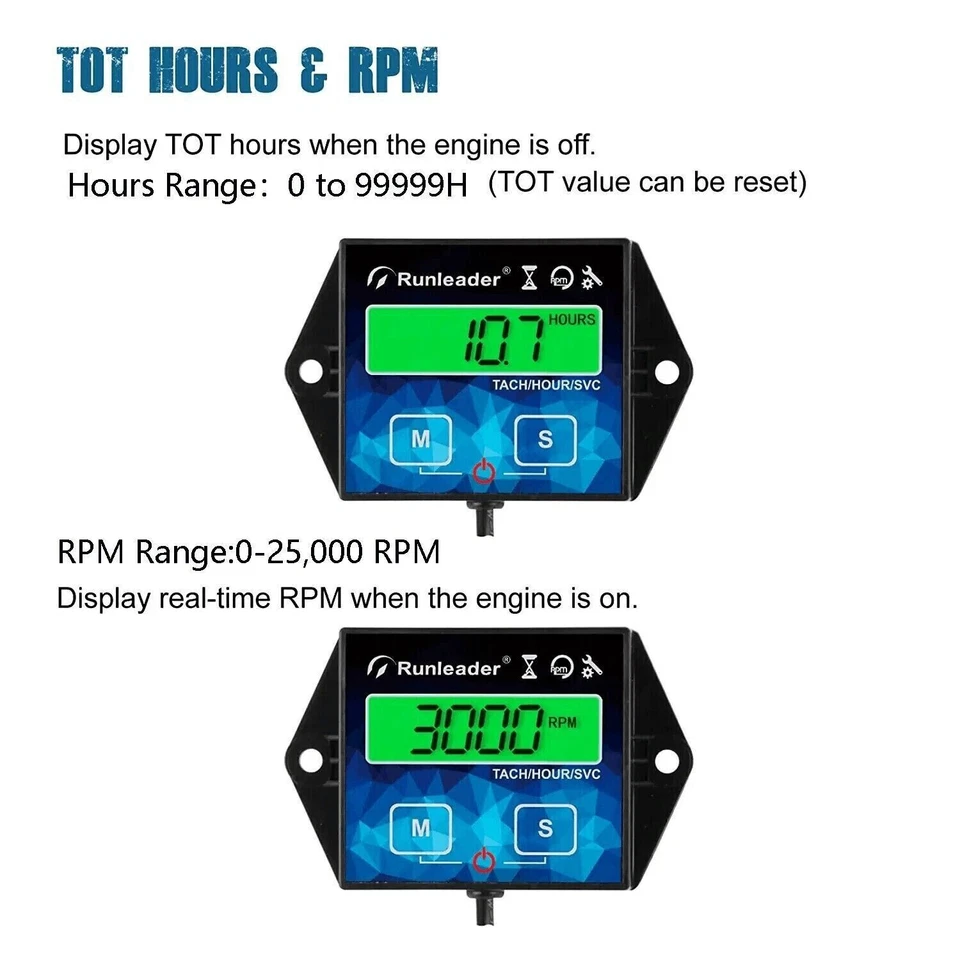 Backlight Hour Meter Tachometer, Maintenance Reminder, for Lawn Mower Snowmobile - Image 2 of 4