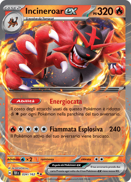 Pokemon TCG GCC Incineroar ex TEF 034/162 Italiano EXC/NM Temporal Forces REG