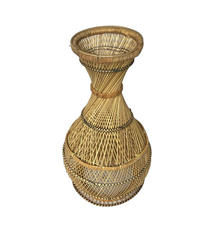 Vintage Woven Wicker Rattan Bamboo Pedestal Round Plant Stand - Nice!! - Image 3 of 3