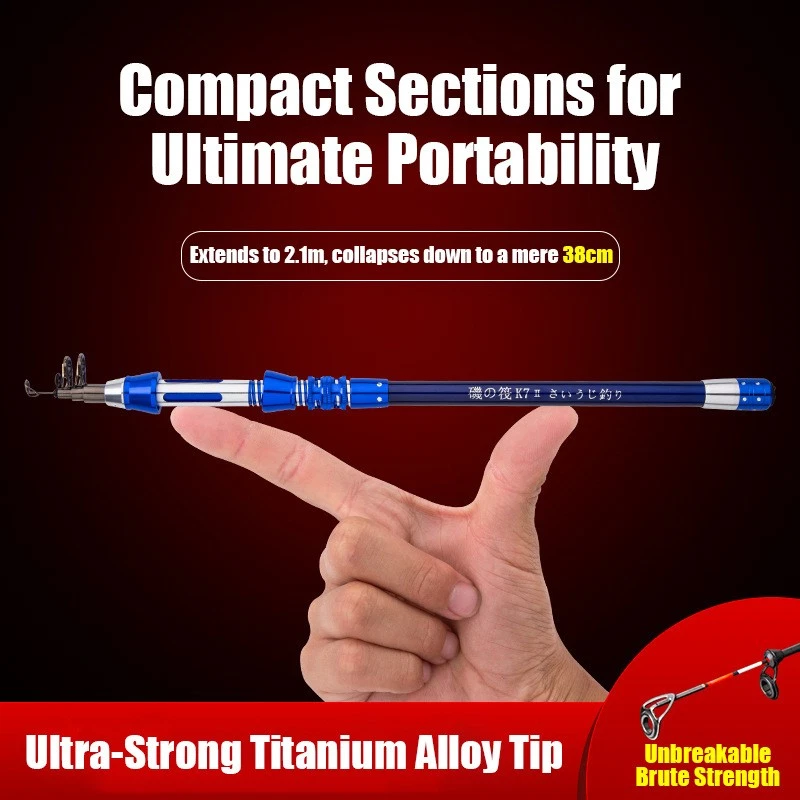 Small Portable Telescopic Titanium Alloy Fishing Rod Sea Pole Spinning Rod