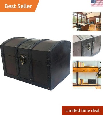 Handcrafted Antique Treasure Chest Decorative Storage Box with Leather Accents
