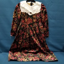Vintage Rare Editions Multicolor Velvet Floral Bib Collar Long Sleeve Dress Sz 7