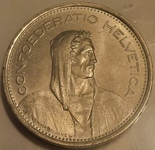 1967 Switzerland Founding HERO WILLIAM TELL 5 Francs Silver Swiss Coin!