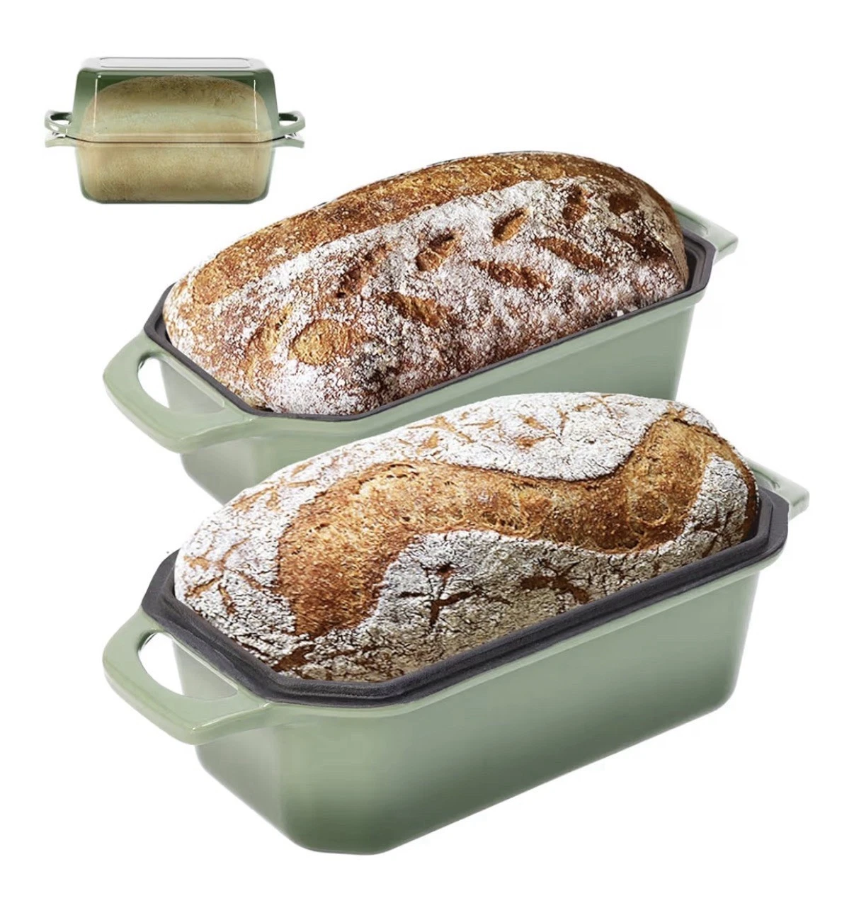 Bread Pan Cast Iron Loaf with Lid 9x5 Inch for Baking Enameled Sourdough