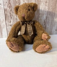 Russ Bears From the Past Brown Bear Weighted Bottom Gingham Ribbon 10 FREE SHIP