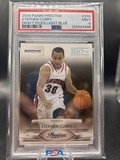 2009 Stephen Curry PSA 9 Playoff Prestige Draft Picks /999 Rookie Card #230. rookie card picture