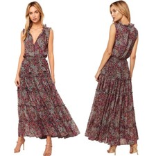 Misa Los Angeles Hollen Chiffon Tiered Maxi Dress Nazirah Floral Women's Size L