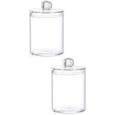 2x Bathroom Canisters Glass Jar with Lid Cotton Pad Container