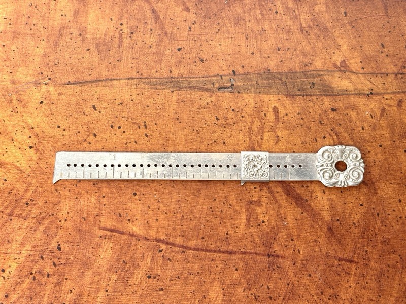 Victorian Silver Hem 4" Gauge Sewing Rule With Slide Pelouze Mfg Co Chicago 1894