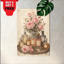 Ornate Bouquet Pink Roses Perfume Bottle Meta...