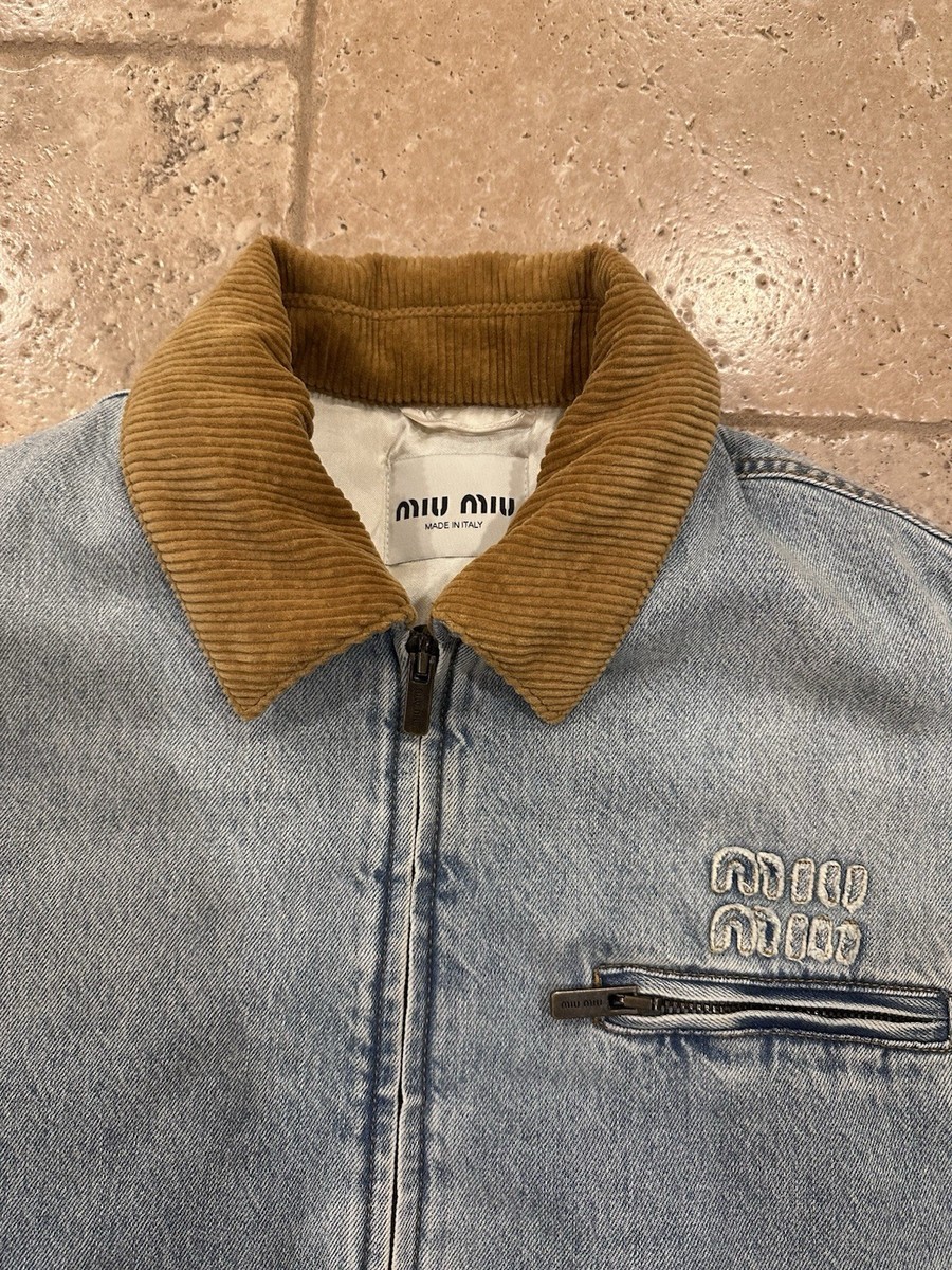 Miu Miu FW24 Corduroy Collar Light Wash Denim Jacket | eBay
