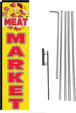 Meat Market Advertising Rectangle Feather Banner Swooper Flag Sign with Flag...