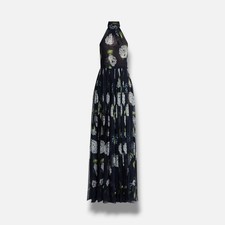 Oscar De La Renta Women's Blue Porcelain Flower Silk Chiffon Gown Size 8
