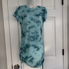Victoria’s Secret PINK Ruched Side T-Shirt Dress Beach Cover SZ S Teal Tie Dye