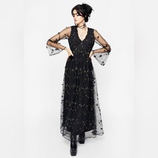 Nwt Disturbia Chrysanthi Applique Maxi Dress Dark Romantic Sheer Embroidered 14