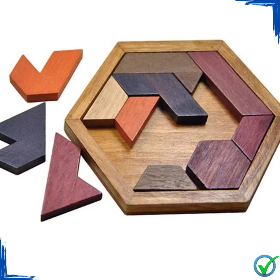 Wooden Geometric Shape Jigsaw Puzzle Board Kids Educational Montessori Brain Toy