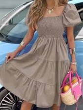 WOMEN PLUS SIZE SQUARE NECK SHIRRED RUFFLE MIDI DRESS ( SIZE UK28 )