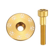Bicycle HeadSet Stem Top Cap 1-1/4" OD Snowflake Pattern with M6 Bolt Gold