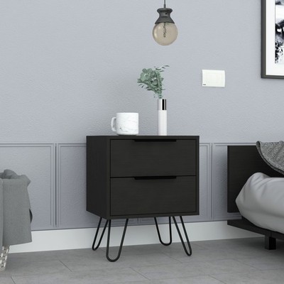 Augusta 2 Nightstand , End Table, Side Table Four Legs, Two Drawers -Black