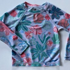 Tea Collection Swim Size 18 24 Months Shirt Rash Guard Top Girls Floral EUC Blue