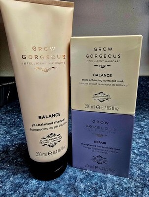 NEW Grow Gorgeous Haircare Set - Balance Shampoo, Overnight Mask, & Repair Mask