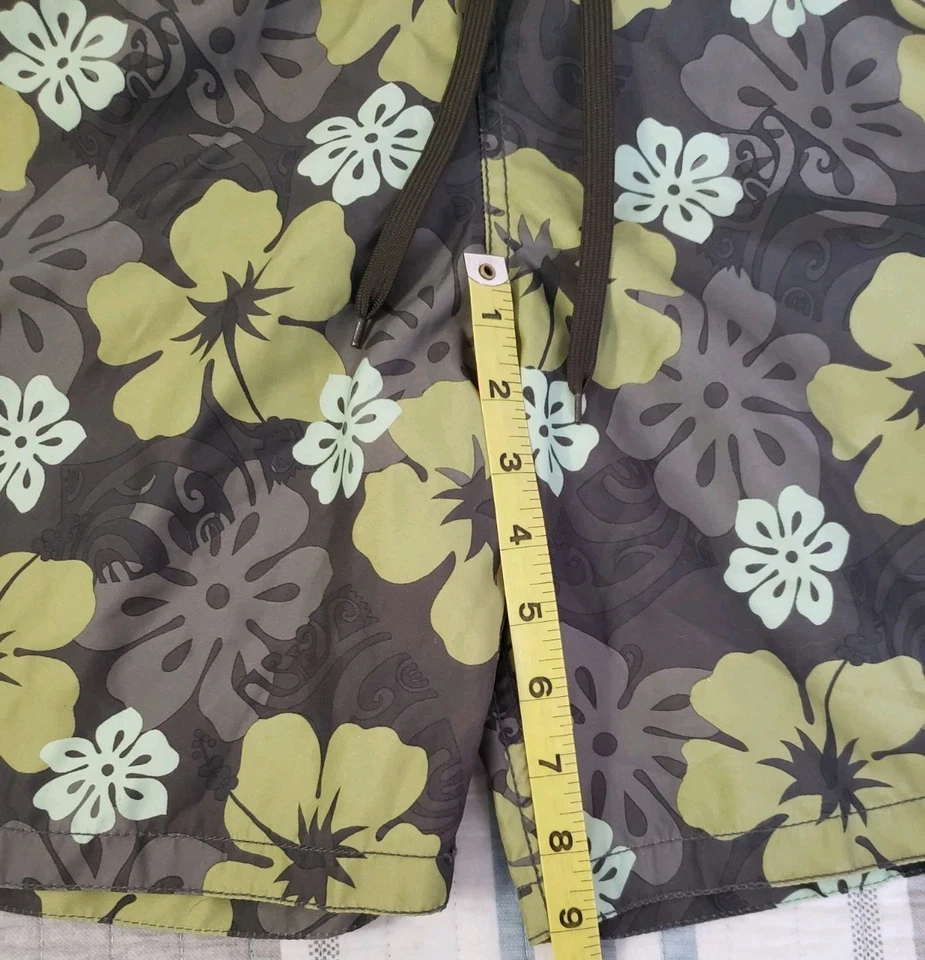 Novo com etiquetas Merona baús de natação masculinos S floral havaiano marrom verde espuma do mar forrado de malha - Imagem 3 de 4