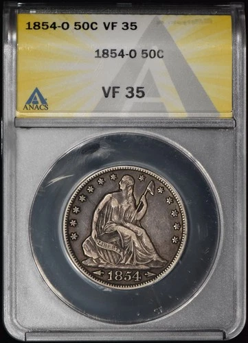 1854-O Seated Liberty Half Dollar 50c ANACS VF35 - Original!