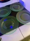 5 Green Depression Glass Luncheon Plate 8⅜” Vintage Raindrops Federal Glass Glow