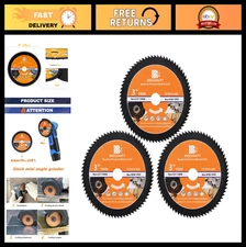 3" Circular Saw Blade Set - 3pcs 72T Cutting Discs for Wood, Metal, Plastic, Alu