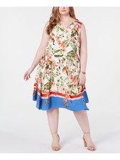 TOMMY HILFIGER Womens Sleeveless V Neck Midi Fit + Flare Dress