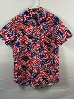 Broken Threads USA Flag Shirt Men s L Patriotic Button Up Short Sleeve Summer