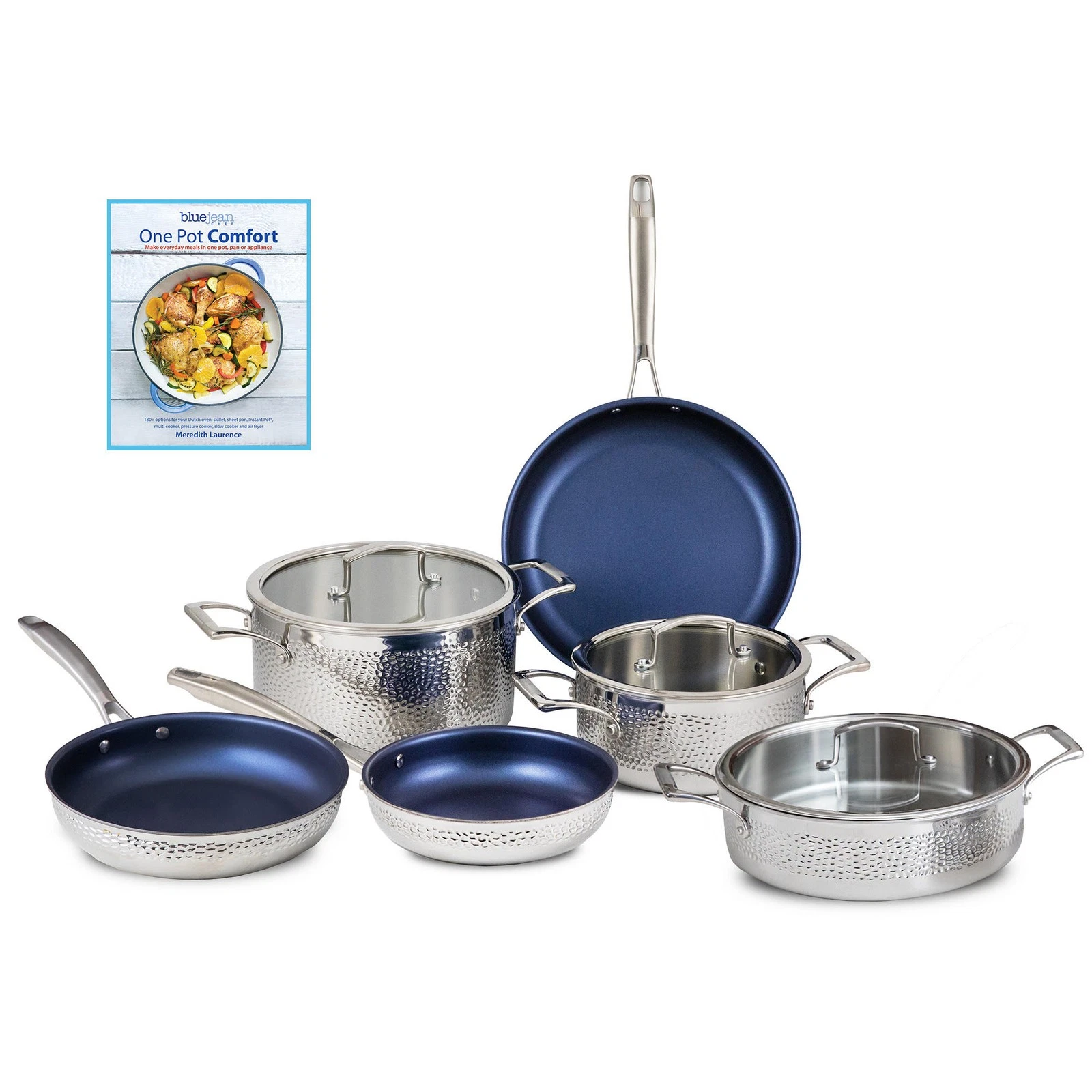 Blue Jean Chef 9-Piece Stainless Steel Cookware Set, Hammered Finish, Tri-Ply