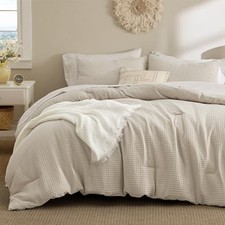 Waffle Comforter Set Soft and Breathable Linen Bedding Queen 02 - Linen