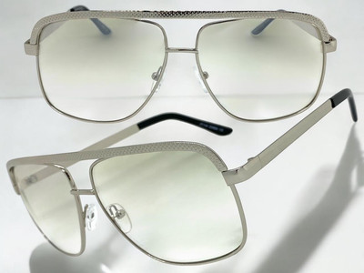 Classic Vintage Retro Clear Lens Slight Tint SUNGLASSES Club Shades Silver Frame