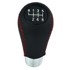 6 Speed Shift Knob Car Shifter Handle PU Leather Gear Stick Head Red Stitchs
