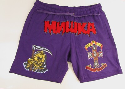 Mishka MNWKA Skull Fleece Sweat Purple Shorts Large NEW !