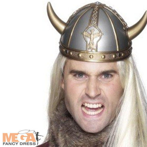 Viking Helmet with Horns Adults Fancy Dress Saxon Warrior Historical  Costume Hat