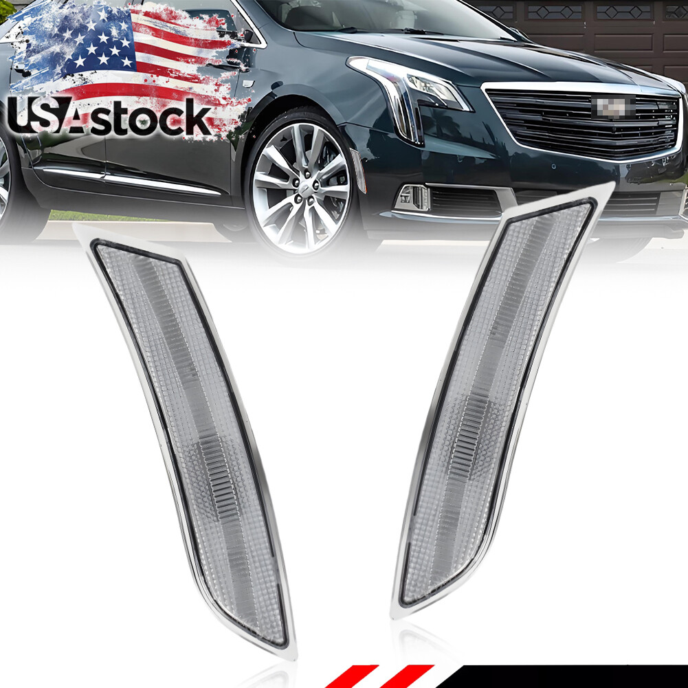 2013-2017 Cadillac XTS 2X Clear Lens Front Bumper Side Marker Lights Set