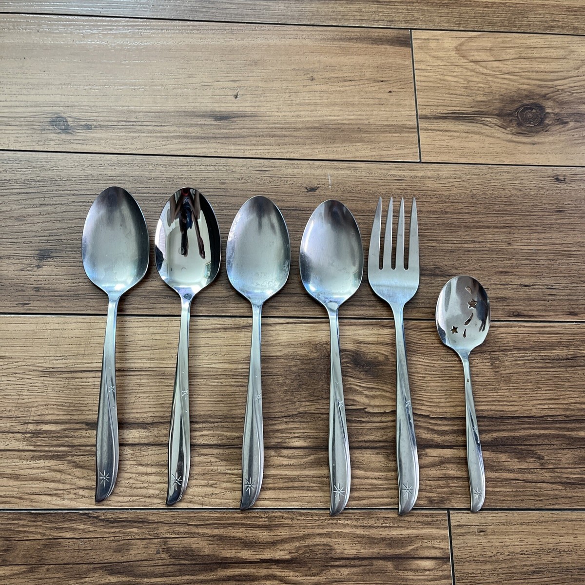 Oneida 6 Pieces ATOMIC Twin Star Starburst Stainless Flatware