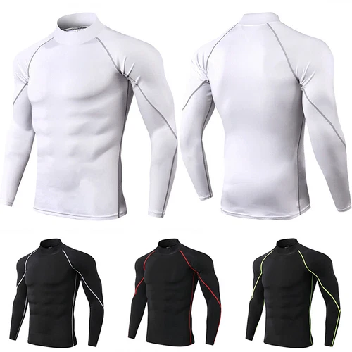 Herren Rollkragen Kompression Basisschicht Oberteil Fitness Tights Sport Langarmshirt - Bild 6 von 26