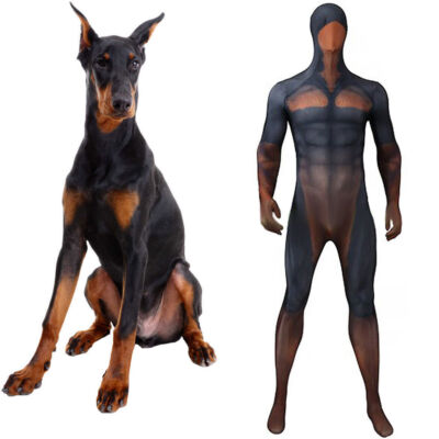 New The Dobermann Dog Jumpsuit Doberman Cosplay Costume Bodysuit Halloween Props