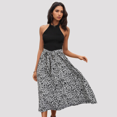 colorblock flare dress Lillies Halter Neck Flared Dress In Chanderi Silk main image 0