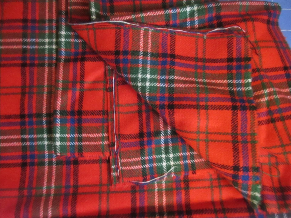 Vintage Wool Blend? fabric Plaid 60" x 64" Red Green Blue White Black Light Wght - Image 4 of 4