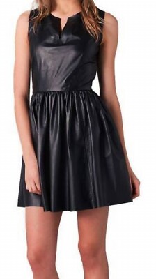 Black Lambskin Leather Dress Sleeveless Fit and Flare Evening Cocktail Dress