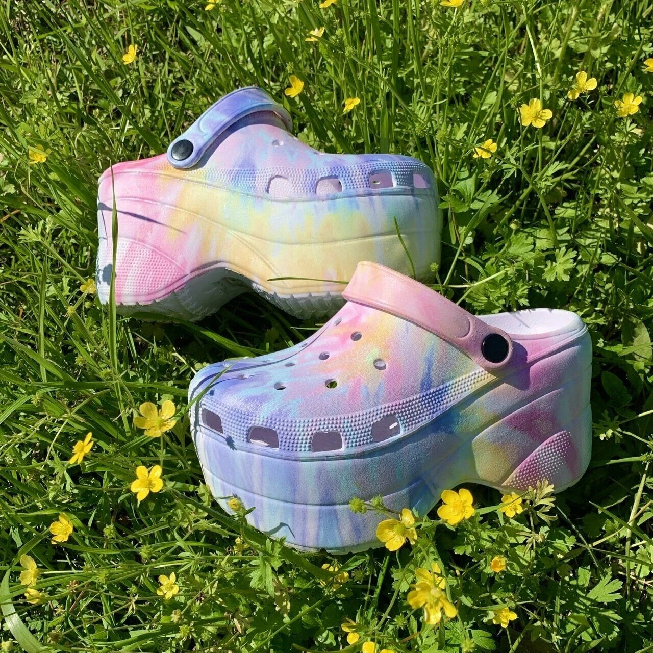 New Waterproof Pastel Tie Dye Classic Clogs Slide Sandals Platform Wedge Heel