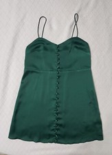 Urban Outfitters Emerald Green Front Button Short Satin Slip Dress Size XS 
