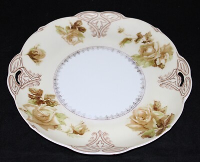 OHME HERMAN CHINA HANDLED CAKE PLATE OLD IVORY CLARION SILESIA 16 XVI