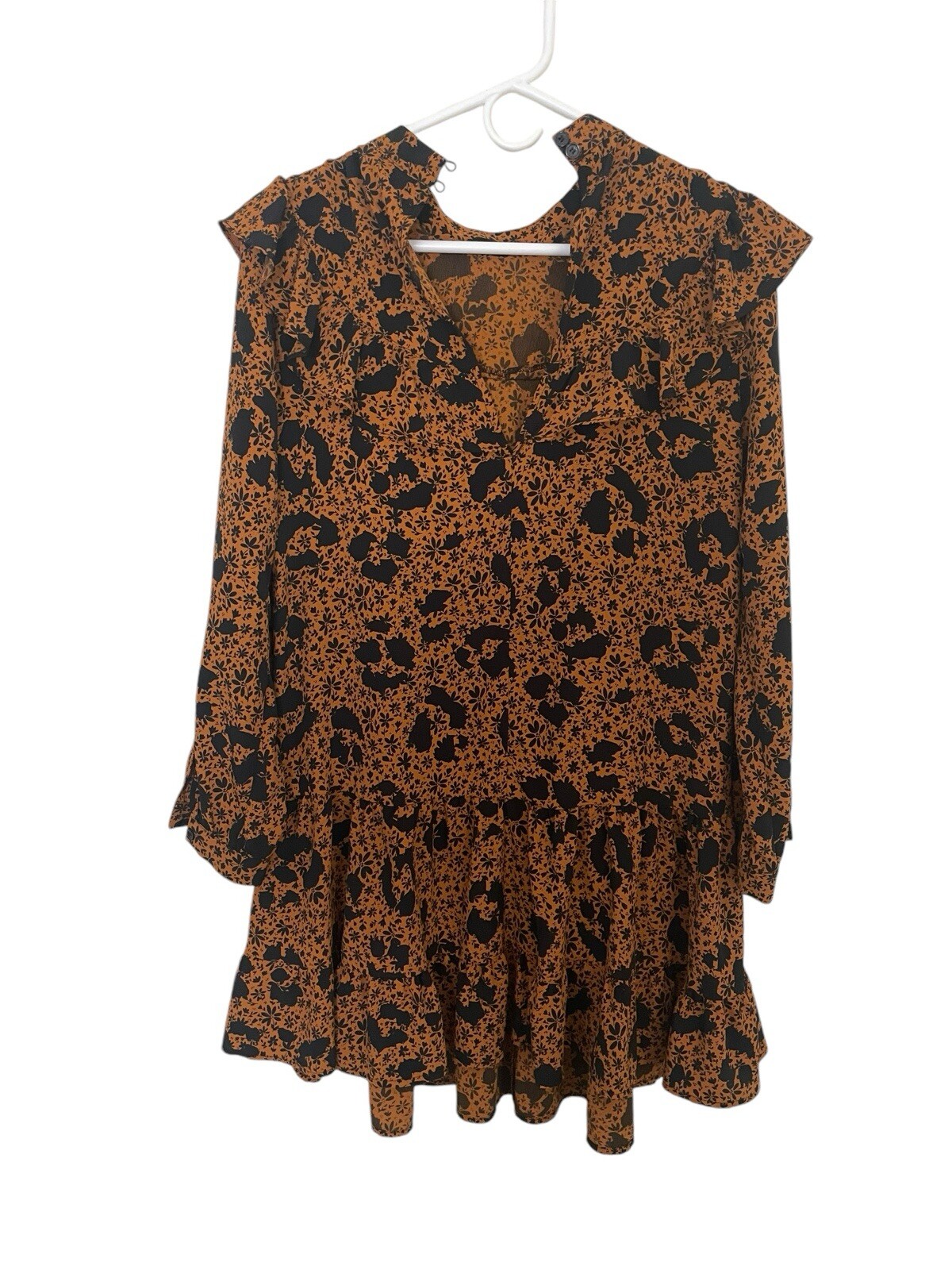 Topshop Mustard Ruffle Yoke Long Sleeve Mini Shift Dress Size 2 NWOT