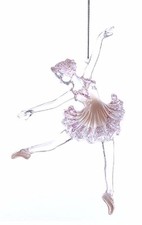 KURT ADLER ACRYLIC PINK BALLERINA w/IRIDESCENT GLITTER XMAS ORNAMENT STYLE A
