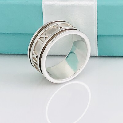 Size 5.5 Tiffany & Co Silver Atlas Ring Unisex Wide Band Roman